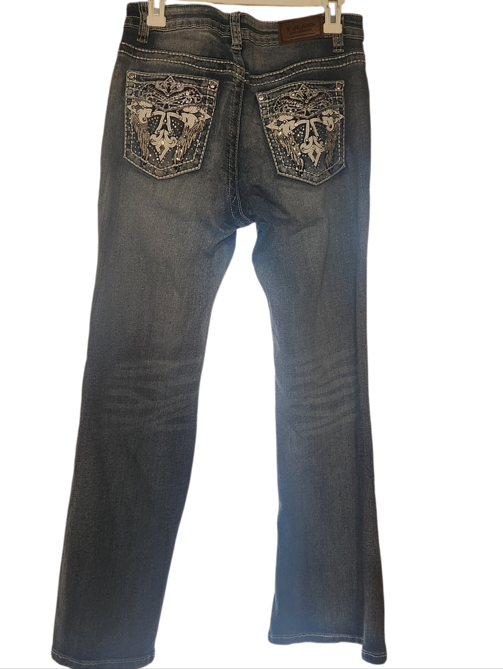 Y Jeans Bootcut - Blue With Cross & Wings Pockets